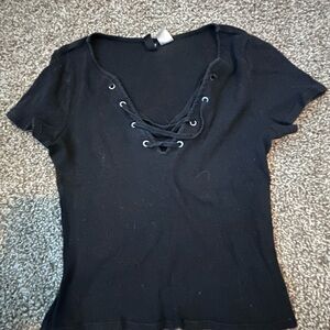Black Lace-Up Women's Top